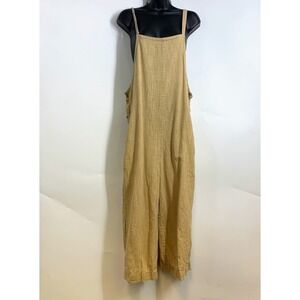 SeamsFriendly Tall Linen Blend Wide Leg Jumpsuit Overalls Tan
